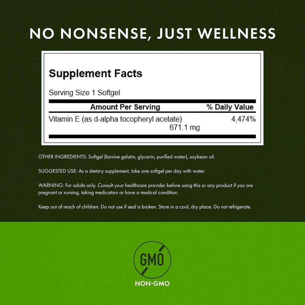 Swanson Natural Vitamin E 1000 UI (671,10 mg) 250 Cápsulas Blandas