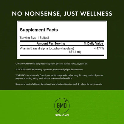 Swanson Natural Vitamin E 1000 UI (671,10 mg) 250 Cápsulas Blandas – Image 2