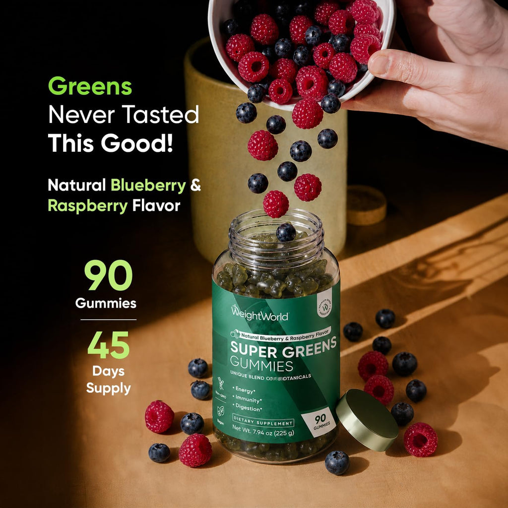 WeightWorld Super Greens Gummies - Energía, Inmunidad y Salud Digestiva - 90 Gominolas Veganas de Superalimentos