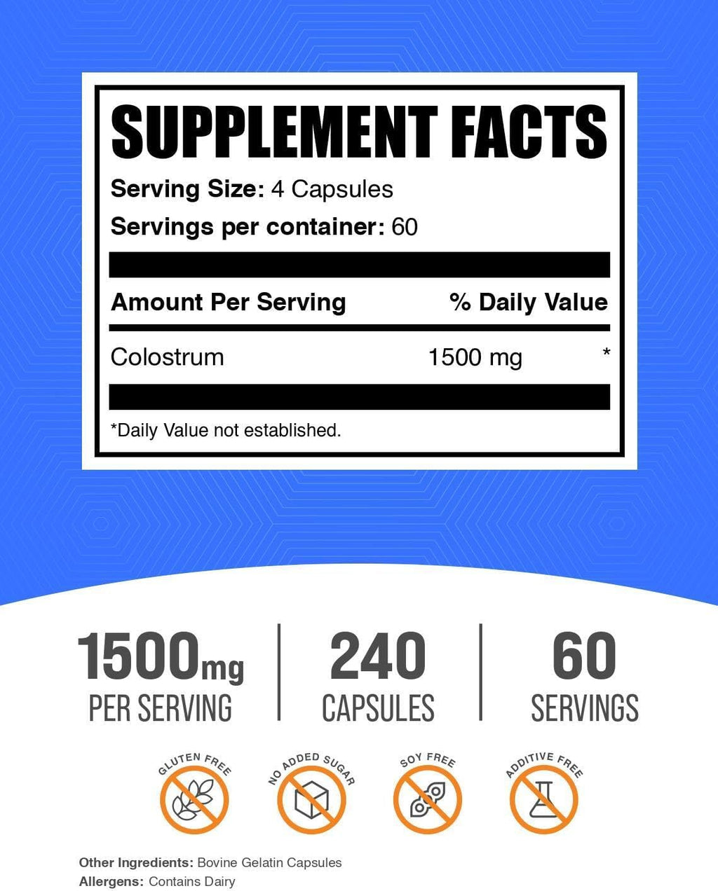 BulkSupplements.com Cápsulas de Calostro - Complemento de Calostro Bovino - Sin Gluten, 240 Cápsulas (1 Pack)