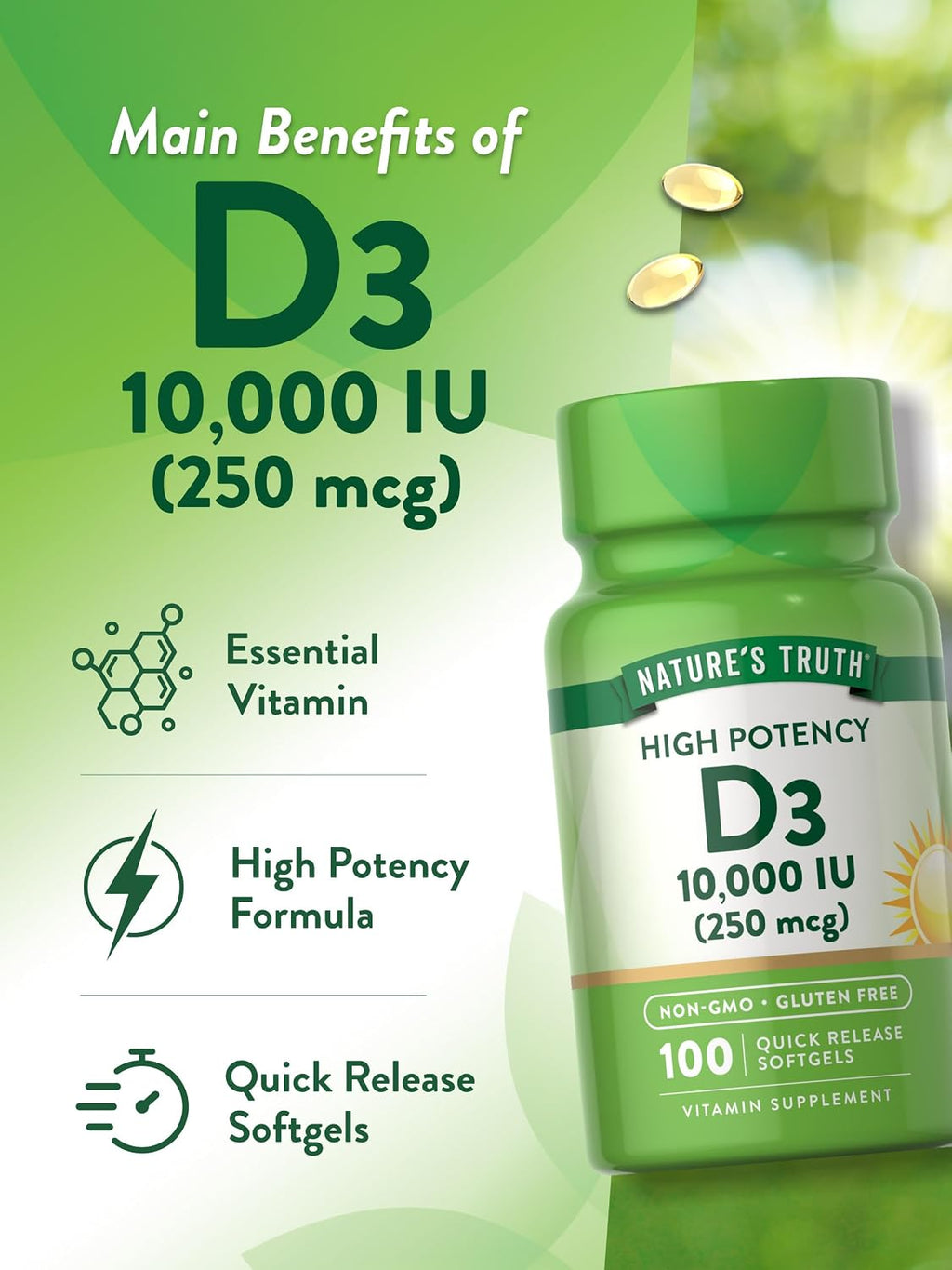 Nature's Truth Vitamina D3 10.000 UI – 100 Cápsulas Blandas