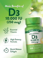 Nature's Truth Vitamina D3 10.000 UI – 100 Cápsulas Blandas