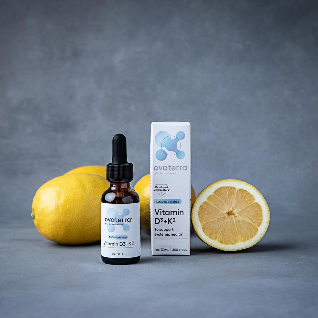 Ovaterra Vitamin D3 & K2 Liquid Drops - 1.000 UI D3 + 25 mcg K2 MK-7, Sabor Limón Natural, 600 Gotas - 10 Meses de Suministro