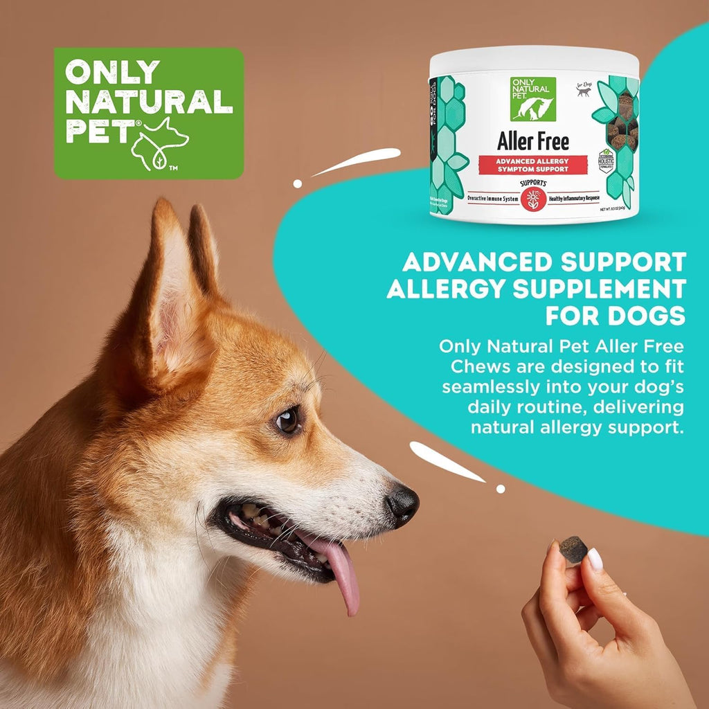 Only Natural Pet AllerFree Apoyo Avanzado contra Alergias para Perros, Apoya Naturalmente el Sistema Inmunológico, Sistema Respiratorio y Piel y Pelaje - 60 Comprimidos (Paquete de 2)