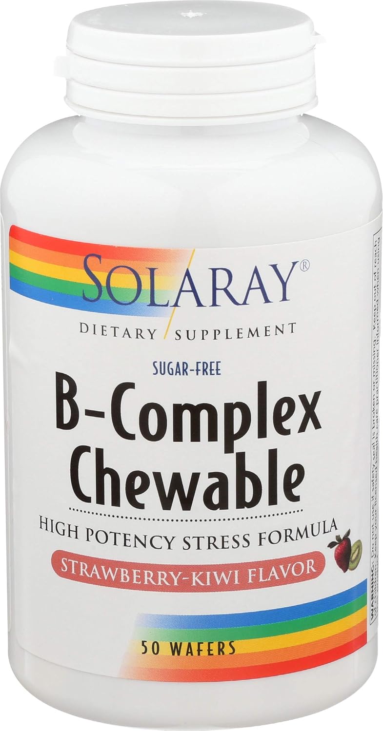 Solaray Complejo B Masticable de Alta Potencia, Sabor Natural a Fresa, 50 Comprimidos Masticables