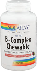 Solaray Complejo B Masticable de Alta Potencia, Sabor Natural a Fresa, 50 Comprimidos Masticables