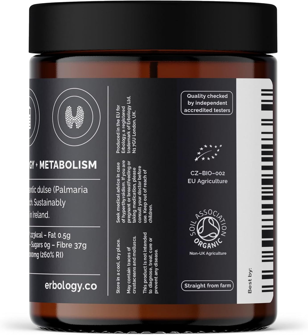Erbology Polvo de Dulse Orgánico del Atlántico 3.2 oz (90 g) - 90 Porciones - Rico en Yodo y Hierro - Sin OGM