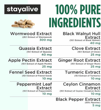 STAY ALIVE Complejo de Ajenjo, Nuez Negra y – Polvo de clavo – Rico en antioxidantes, utilizado tradicionalmente – Image 3