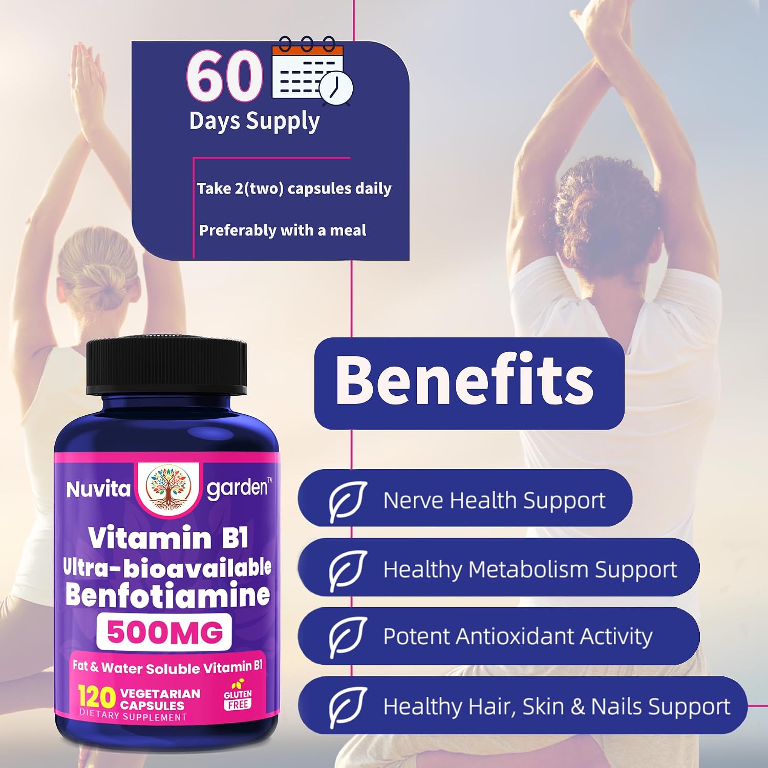 Benfotiamina 500mg, 120 Cápsulas Vegetarianas – Vitamina B1 Liposoluble, Vegano