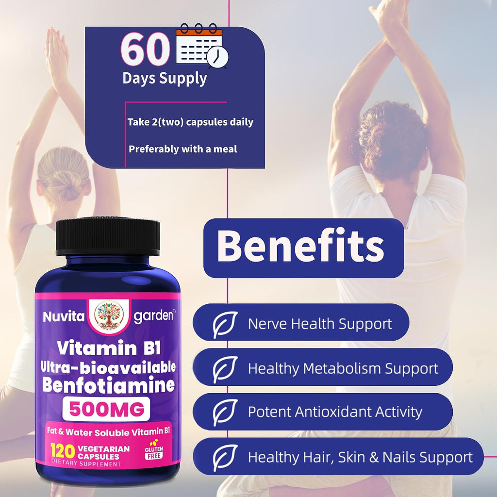 NoMiLu Benfotiamina Tiamina B1 500mg - 120 Cápsulas Vegetarianas