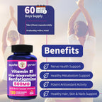 NoMiLu Vitamina B1 Tiamina 500mg - Benfotiamina 500mg + Tiamina HCl 20mg - 120 Cápsulas Vegetales