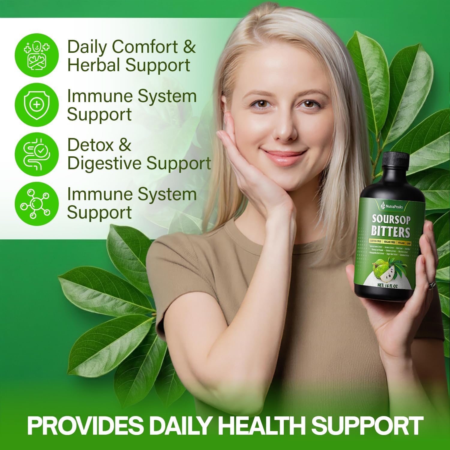 Soursop Bitters Líquido – Fórmula Herbal Detox con Soursop, Cúrcuma, Moringa y Semilla Negra – 473 ml