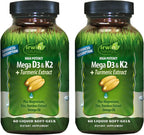 Irwin Naturals Mega D3 & K2 + Turmeric Extract - Complejo de Alta Potencia - 120 Cápsulas Blandas Líquidas