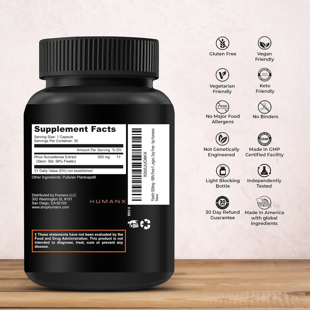 HUMANX Fisetin 500 mg - 98% Pureza - 60 Cápsulas