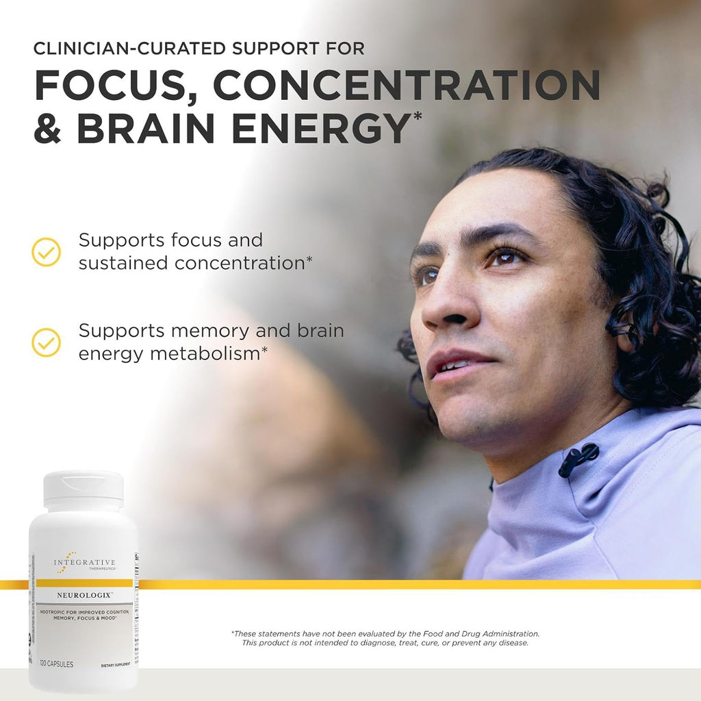 Integrative Therapeutics Neurologix - con Azafrán y CDP-Colina - Suplemento Nootrópico para la Salud Cerebral* - Enfoque* - Apoyo a la Memoria* - Vegano, Sin Gluten y Sin Lácteos - 120 Cápsulas (60 Porciones)