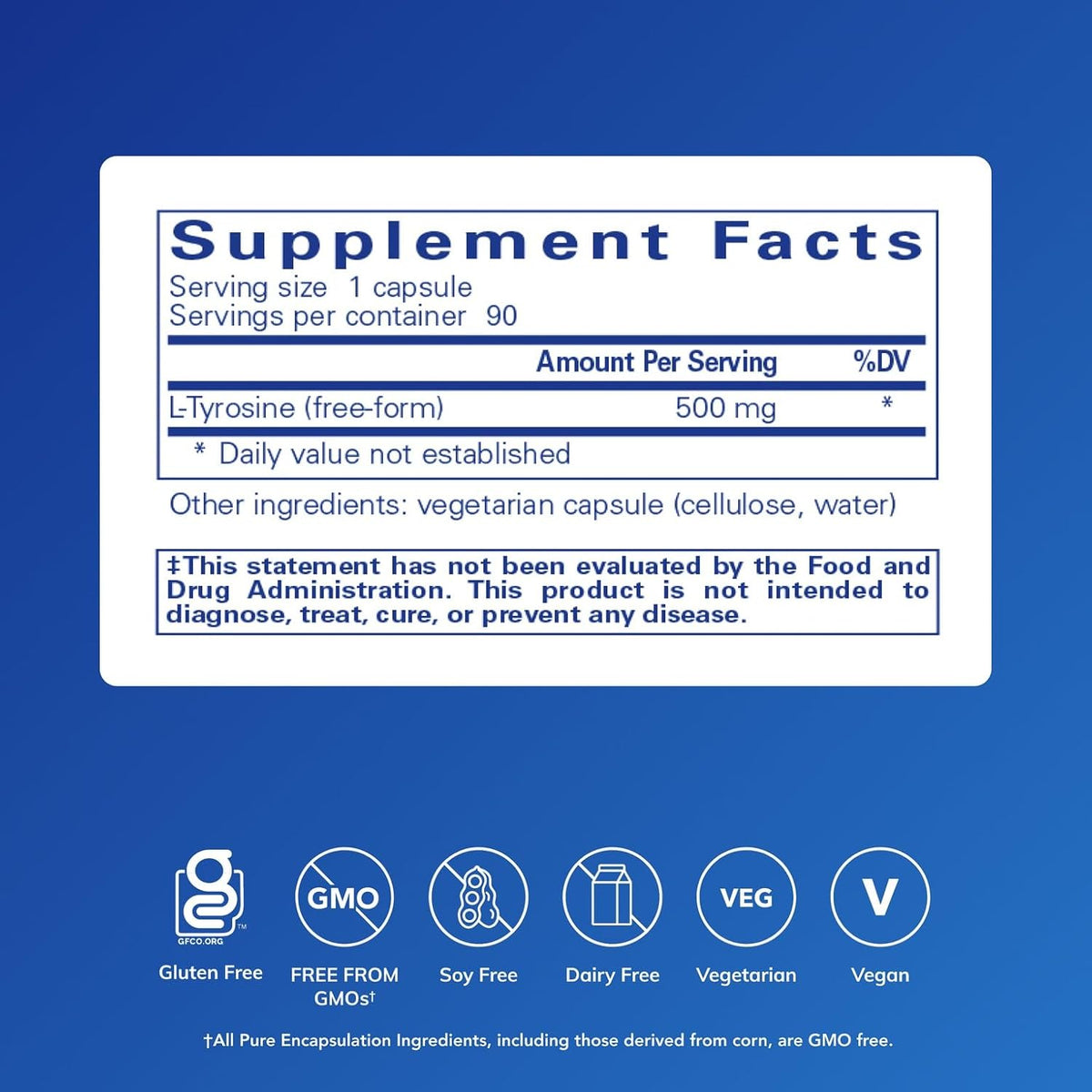 Pure Encapsulations L-Tirosina 500 mg - Suplemento de Aminoácido - Vegano y No-GMO - 90 Cápsulas – Image 2