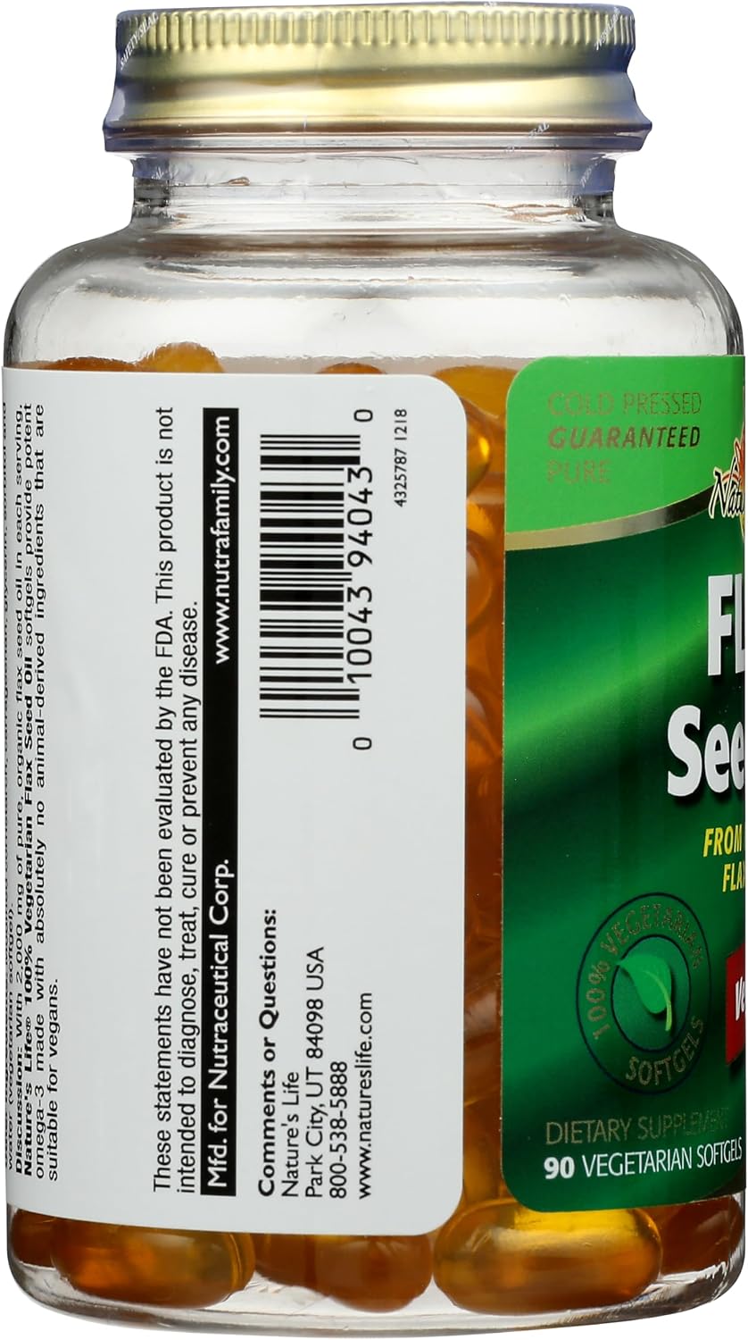 Nature's Life Aceite de Linaza Ecológico en Cápsulas Blandas 100% Vegetal - 90 uds.