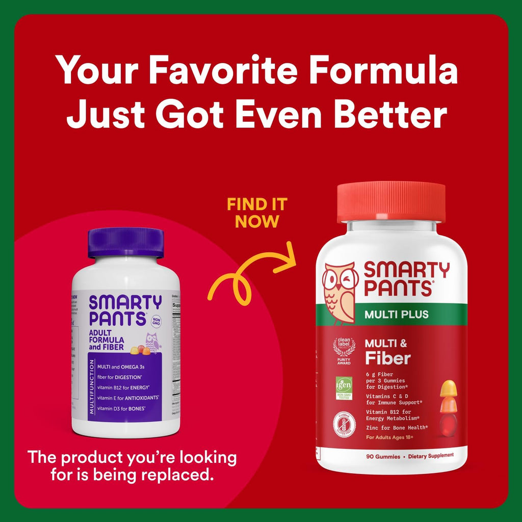 SmartyPants Men's & Women's Fiber & Multivitamin Supplement: Multivitamin Gummies with Vitamin D3, C, B12, B6, A, K & Zinc, Omega 3 (EPA/DHA), Biotin, 180 Count (30 Day Supply)
