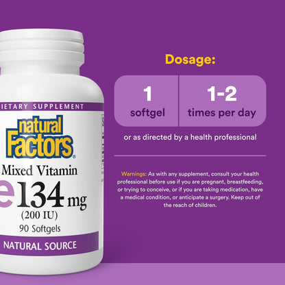 Natural Factors Vitamina E Mixta 134 mg (200 UI) - 90 Cápsulas Blandas – Image 3