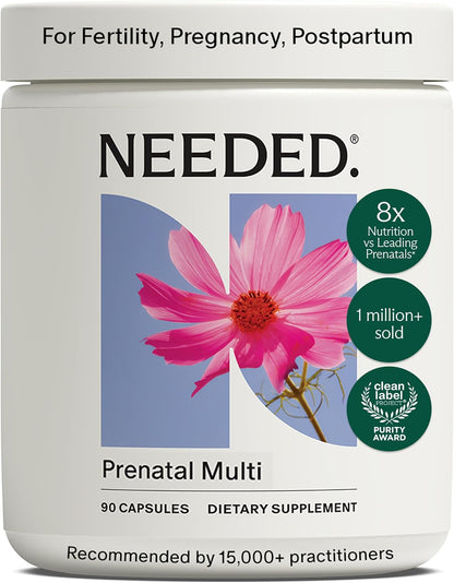 Needed. Multivitamínico Prenatal | Cápsulas para Embarazo, Lactancia y Postparto | Fórmula Completa con Metilfolato, Colina – Image 1