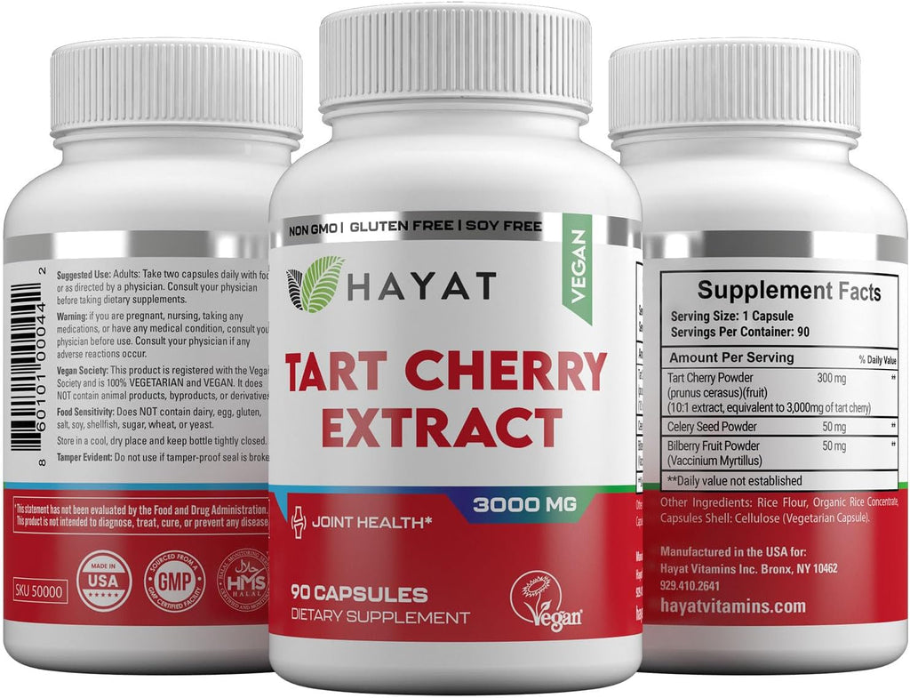 HAYAT Vitamins Extracto Natural de Cereza Ácida 3000mg, 10:1, Vegano, Halal, 90 Cápsulas