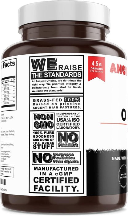Ancient Origins Suplemento de Órganos de Res Grass Fed 4500 mg - Hígado, Médula Ósea, Corazón, Bazo, Páncreas y Riñón, No – Image 8