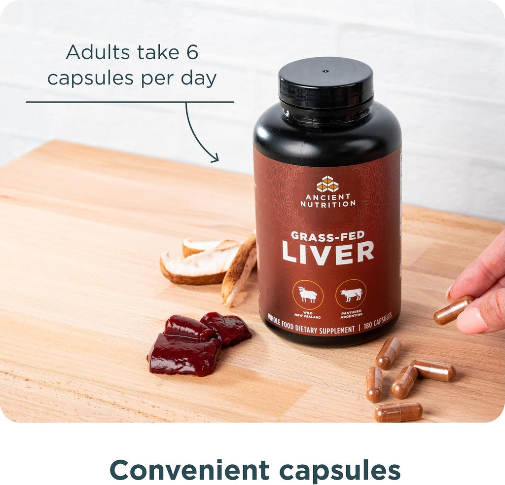 Ancient Nutrition - Suplemento de Órganos, Hígado de Res y Cordero, 180 Cápsulas