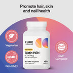 PureFormulas Biotina 8000 mcg - Suplemento para Cabello, Piel y Uñas - 120 Cápsulas