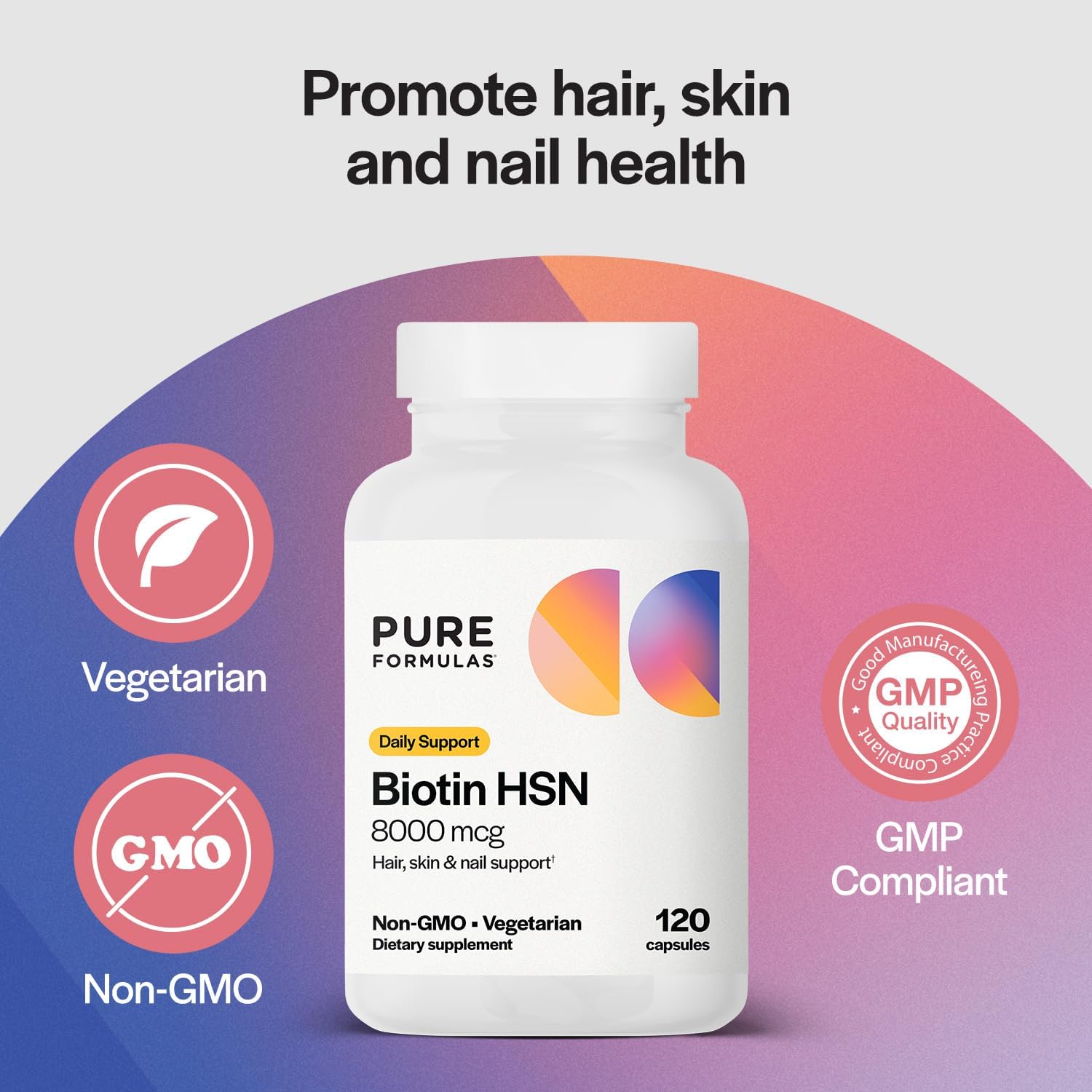PureFormulas Biotina 8000 mcg - Suplemento para Cabello, Piel y Uñas - 120 Cápsulas