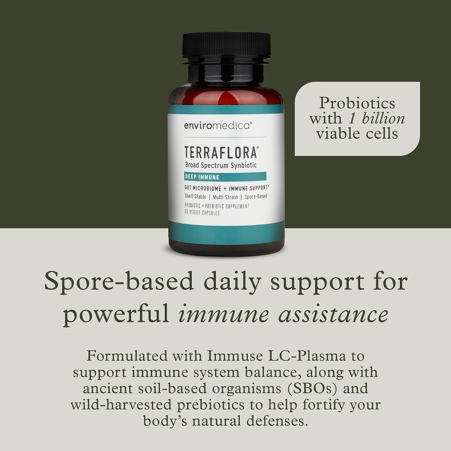 Terraflora Deep Immune Sinbiótico - Probiótico de Esporas, Prebiótico y Postbiótico, 60 Cápsulas
