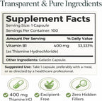 Dr. Clark Vitamin B1 Tiamina 400mg, 100 Cápsulas de Gelatina