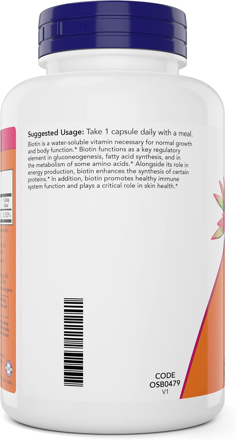 NOW Foods Extra Strength Biotina 10.000mcg - 200 Cápsulas Veganas (Pack de 2)