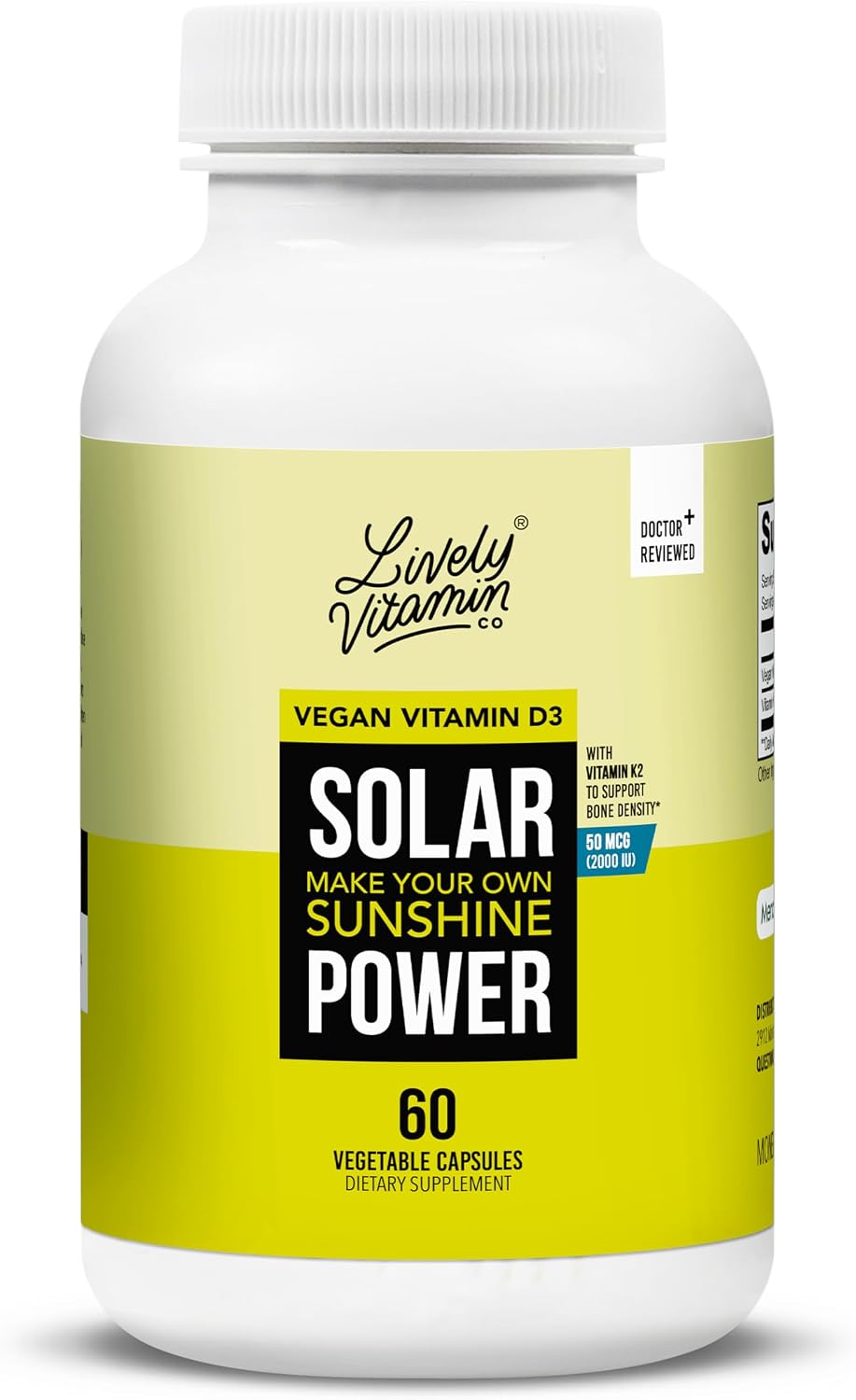 Lively Vitamin Co. Solar Power Vitamina D3 5000 UI con K2 MK-7 MenaQ7, 180 cápsulas