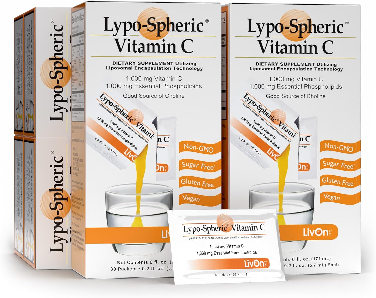 LivOn Laboratories Lypo-Spheric™ Vitamina C – 1000 mg por sobre – 12 Paquetes (360 Sobres)