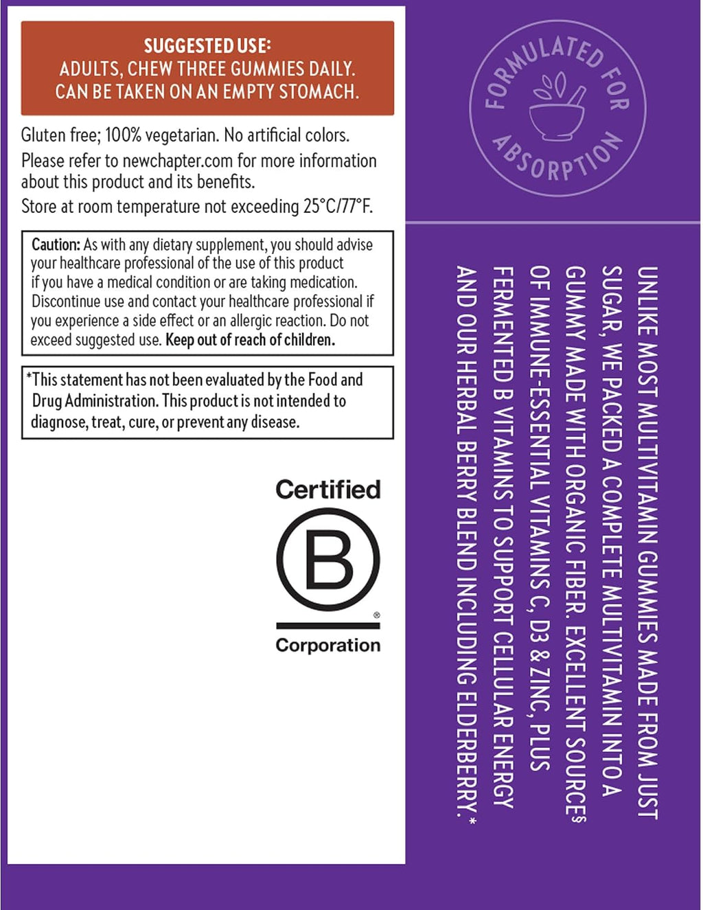 New Chapter Multivitamínico para Hombres en Gominolas, 57% Menos Azúcar, con Vitaminas C, D3 y Zinc, No-GMO, Sin Gluten, Sabor Baya-Cítrico, 75 Unidades