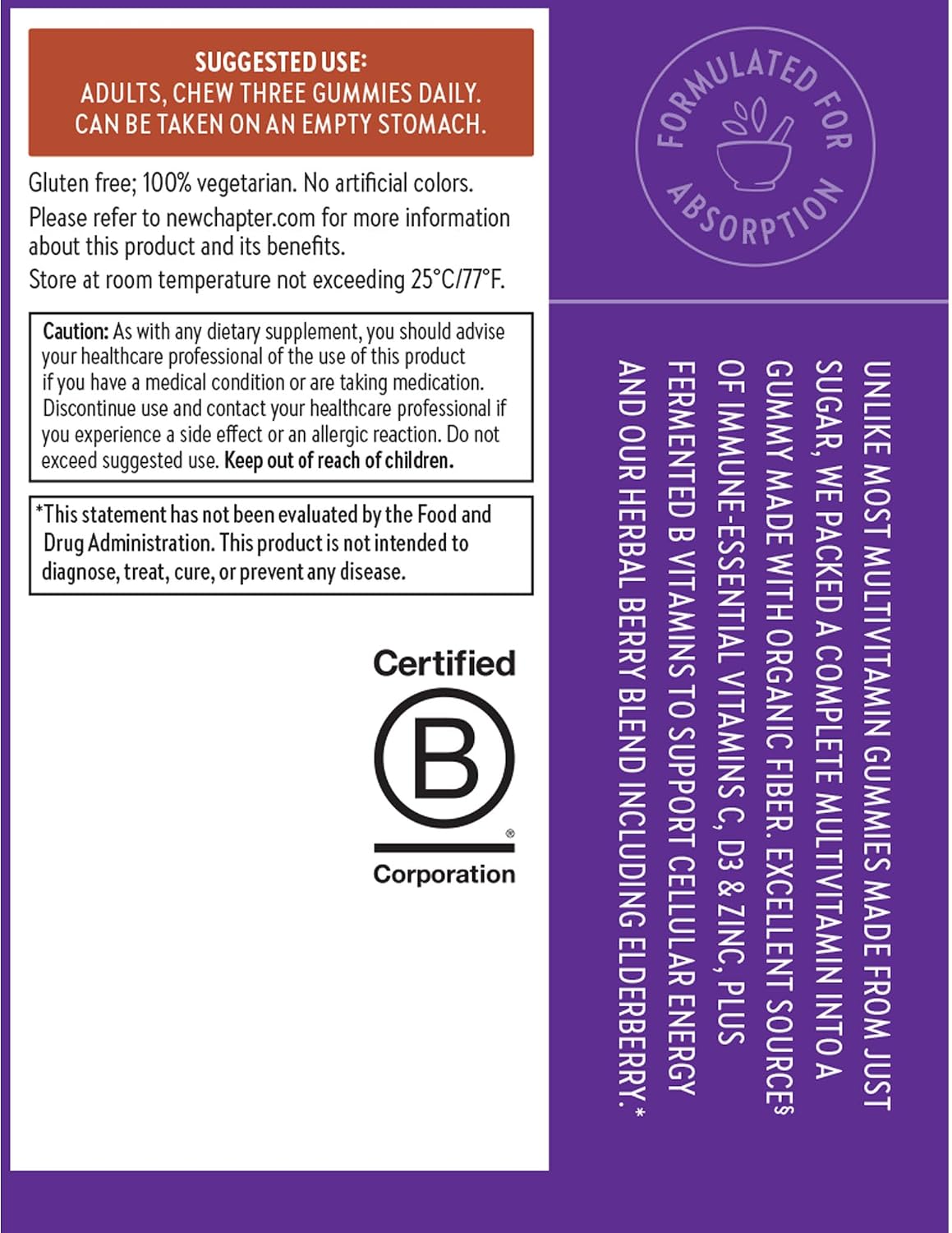 New Chapter Multivitamínico para Hombres en Gominolas, 57% Menos Azúcar, con Vitaminas C, D3 y Zinc, No-GMO, Sin Gluten, Sabor Baya-Cítrico, 75 Unidades
