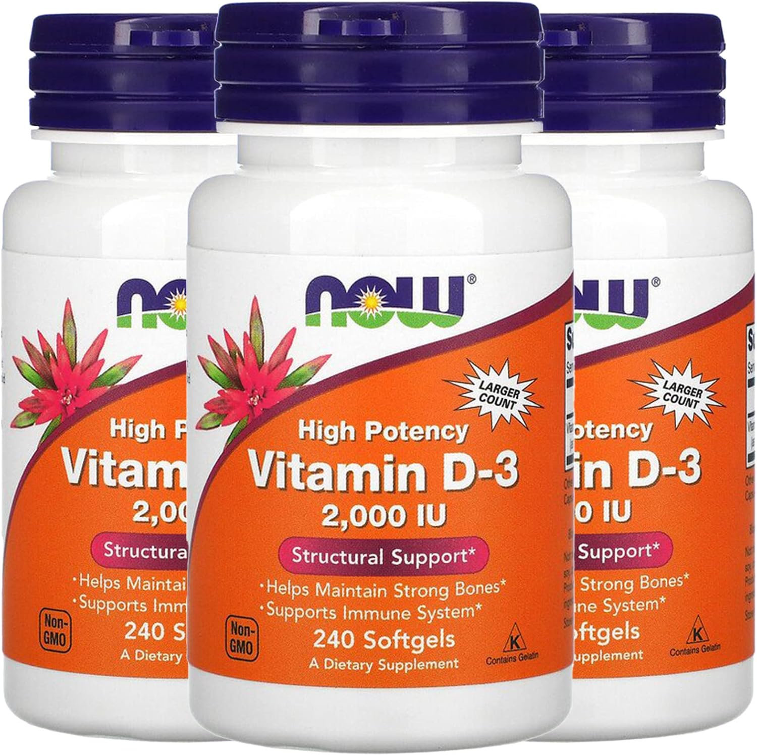NOW Foods Vitamina D3 2000 UI 240 Cápsulas Blandas (3 Pack)