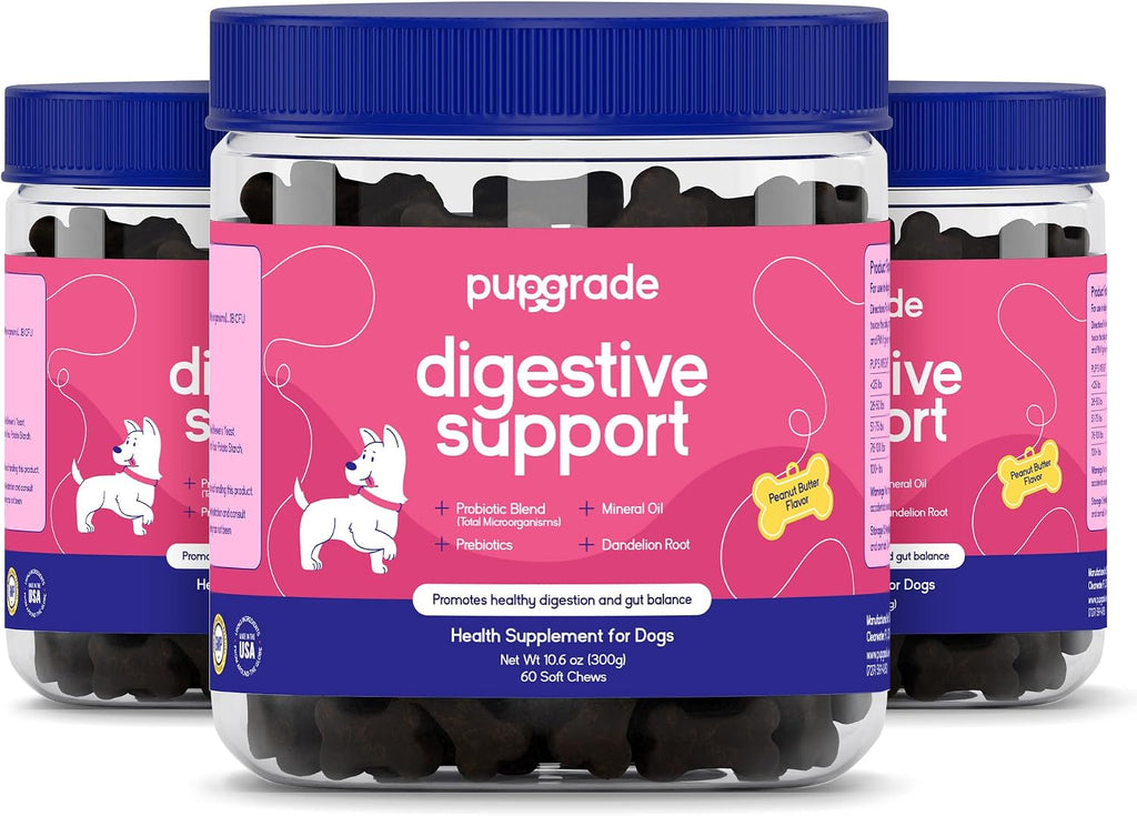 PupGrade Apoyo Digestivo para Perros, Sabor a Pato - 60 Masticables Suaves
