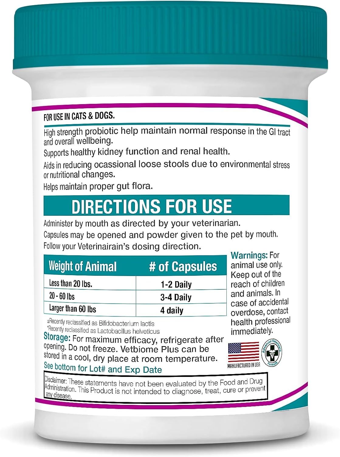 Vetbiome Plus Probióticos de Alta Potencia para Mascotas (160 Cápsulas) - 120 mil millones UFC, Fórmula de 9 Cepas - Probado por Terceros - Fabricado en EE.UU.