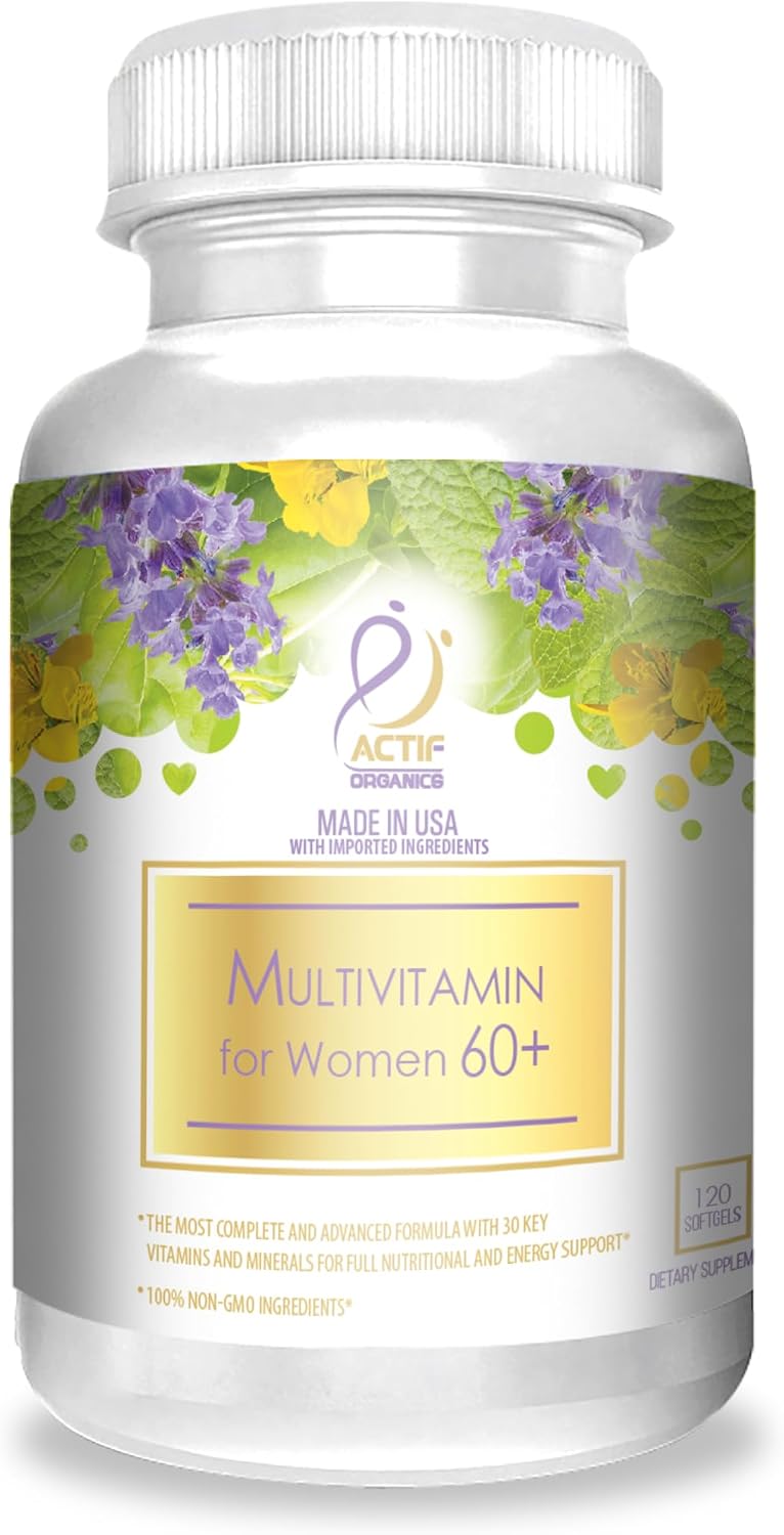ACTIF Multivitamínico para Mujeres 60+ con 30 Vitaminas Orgánicas y Hierbas Orgánicas, No-GMO, 2 Meses
