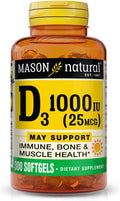 MASON NATURAL Vitamina D3 1000 UI (25 mcg) - 300 Cápsulas Blandas