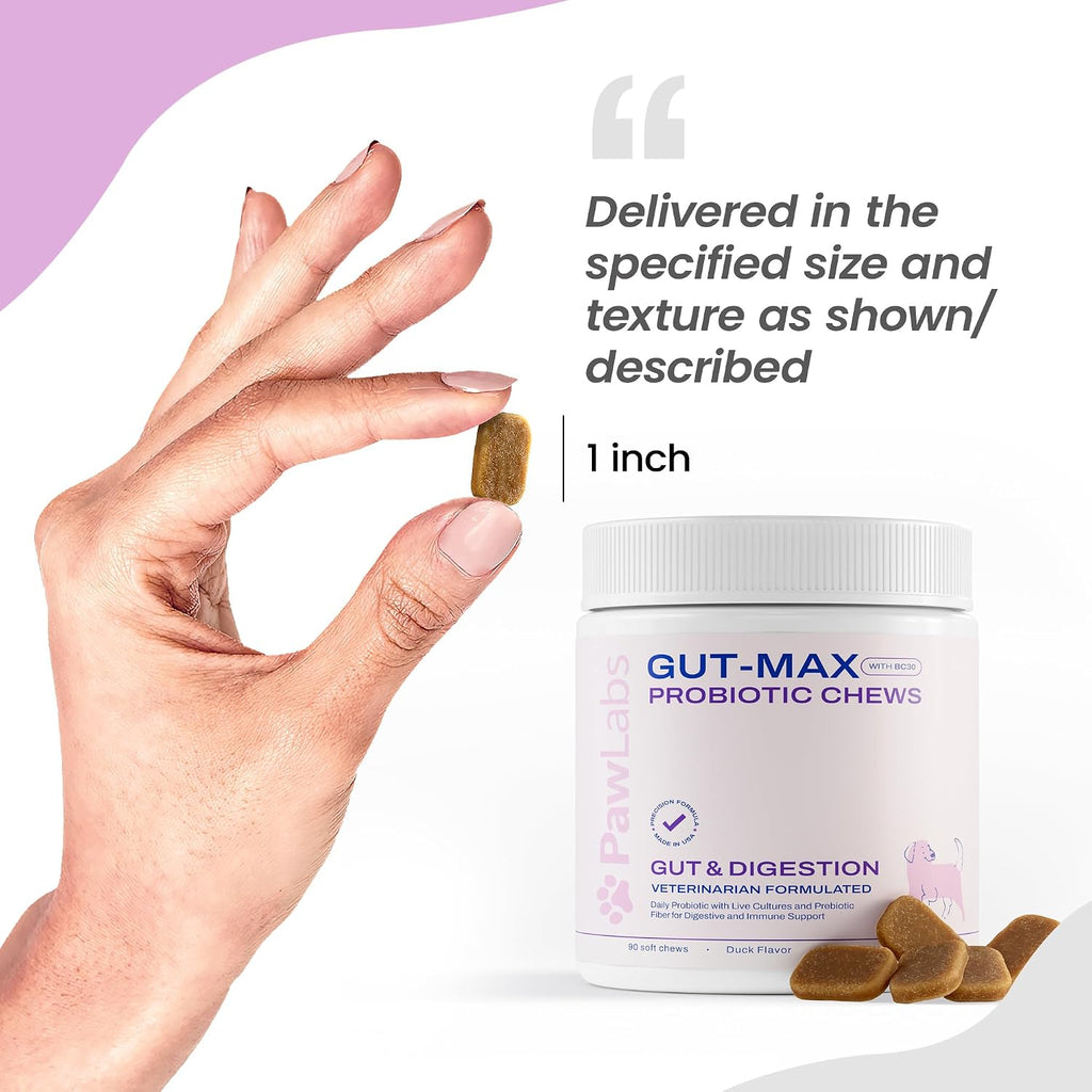 Gut Max Probiotic Chews - Masticables digestivos e inmunitarios para perros con BC30™ - Sabor a pato - 90 unidades