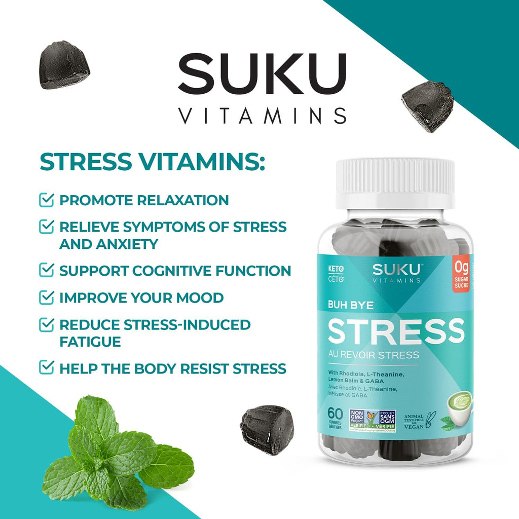 SUKU Vitamins - Buh Bye Stress Gominolas Relajantes - Rhodiola, Melisa, L-Teanina, GABA - 50 unidades