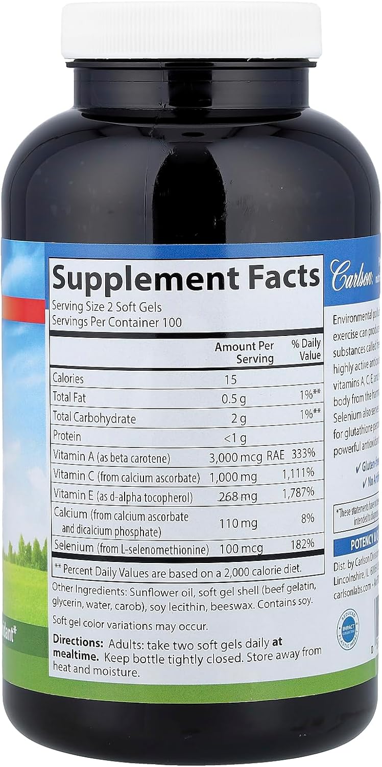 Carlson Aces Fórmula Antioxidante, 200 Perlas Blandas