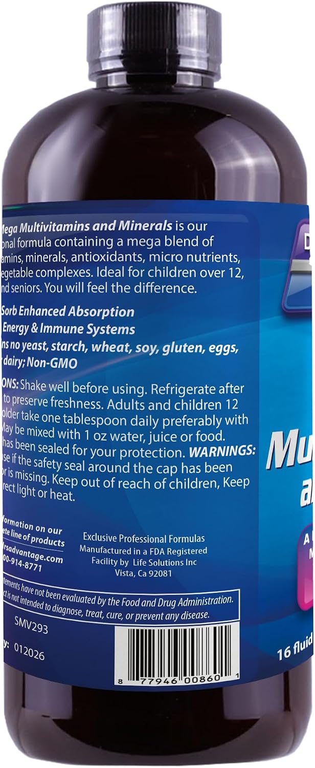 Liquid Mega MultiVitamins & Minerals - Multivitamínico y Mineral Líquido - 16 oz (473 ml) - Drs Advantage