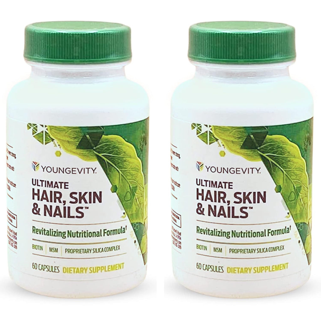 Youngevity Ultimate Hair, Skin and Nails | Biotina 2000 mcg + Cofactores | 60 Cápsulas (Pack de 2)