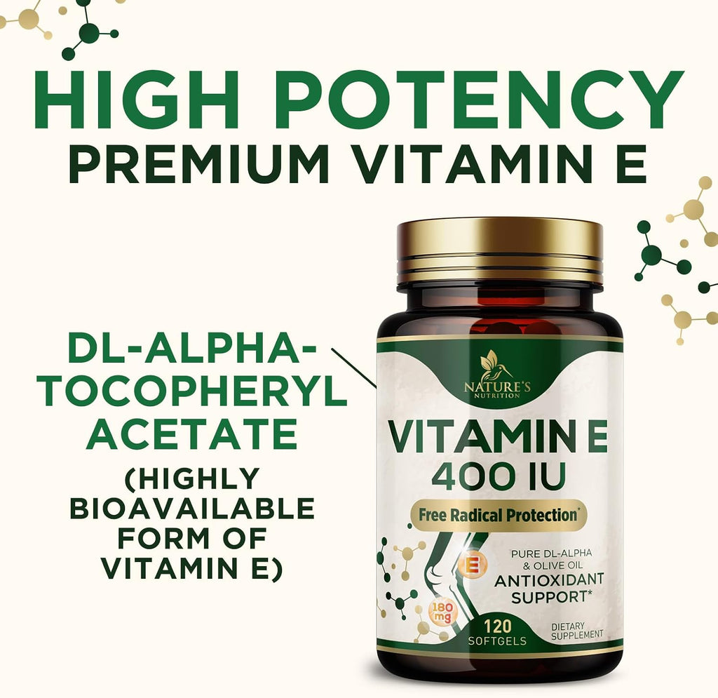 Vitamina E 180mg con dl-Alfa Tocoferol - Suplemento Antioxidante para la Piel, Corazón y Sistema Inmunitario - 120 Cápsulas Blandas