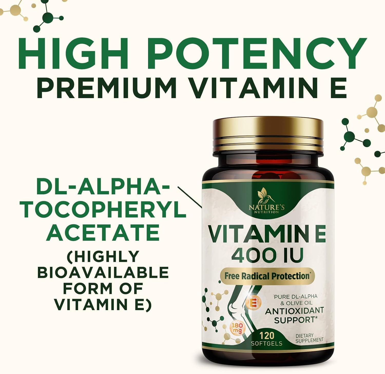 Vitamina E 180mg con dl-Alfa Tocoferol - Suplemento Antioxidante para la Piel, Corazón y Sistema Inmunitario - 120 Cápsulas Blandas