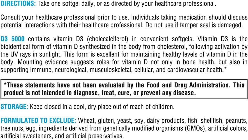XYMOGEN D3 5000 - Vitamina D3 5000 UI (125 mcg) - 180 Cápsulas Blandas