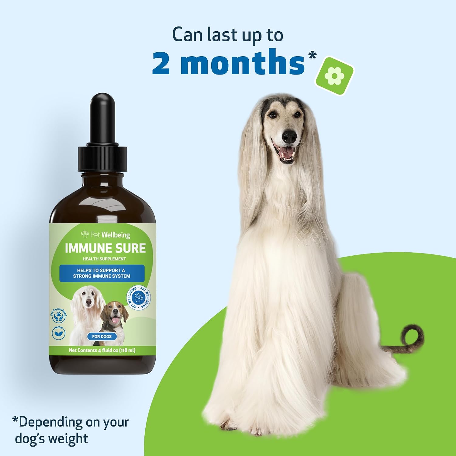 Pet Wellbeing Immune Sure para Perros - Apoya las Defensas Inmunitarias Normales, Equilibrio de la Flora Intestinal, Andrographis, Echinacea, Vitamina C, Zinc - Suplemento Herbario Formulado por Veterinarios 118 ml